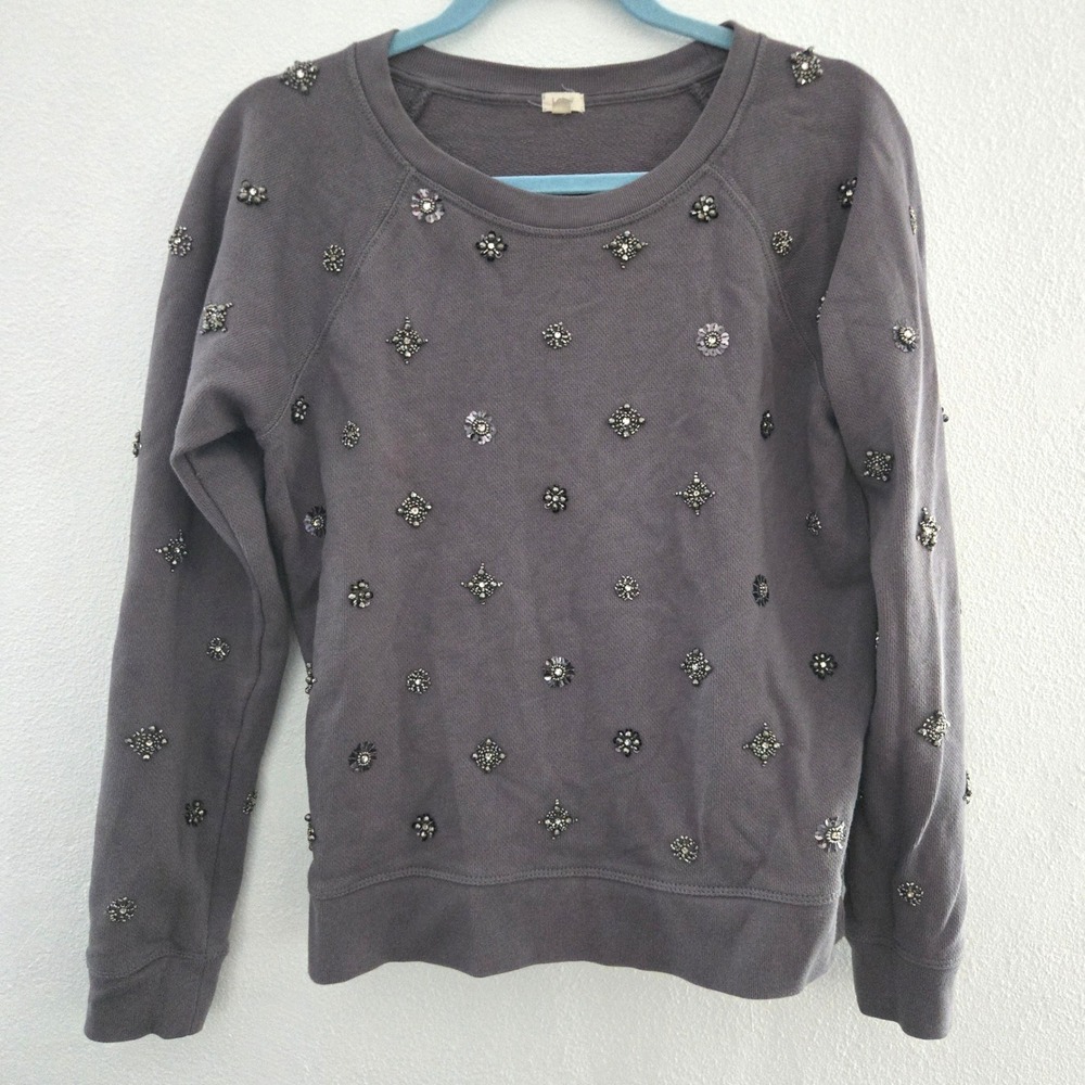 J.Crew Womens Gray Embellished Beaded Sequin Cotton Sweatshirt Size Medium
